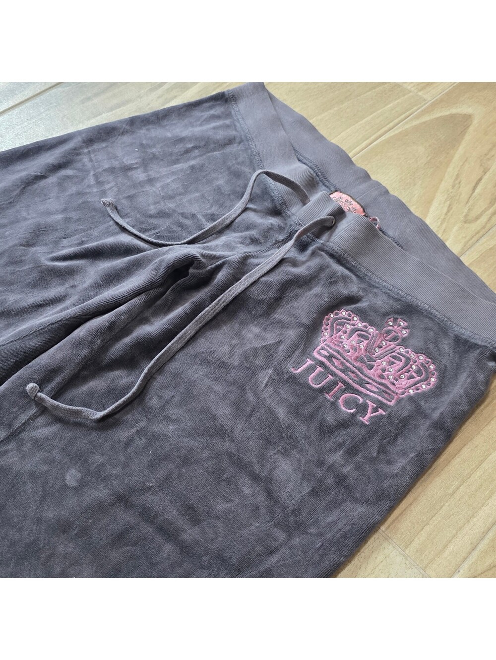 Vintage Y2K Juicy Couture Gray Velour Track Pants Rhinestone Crown Womens S
